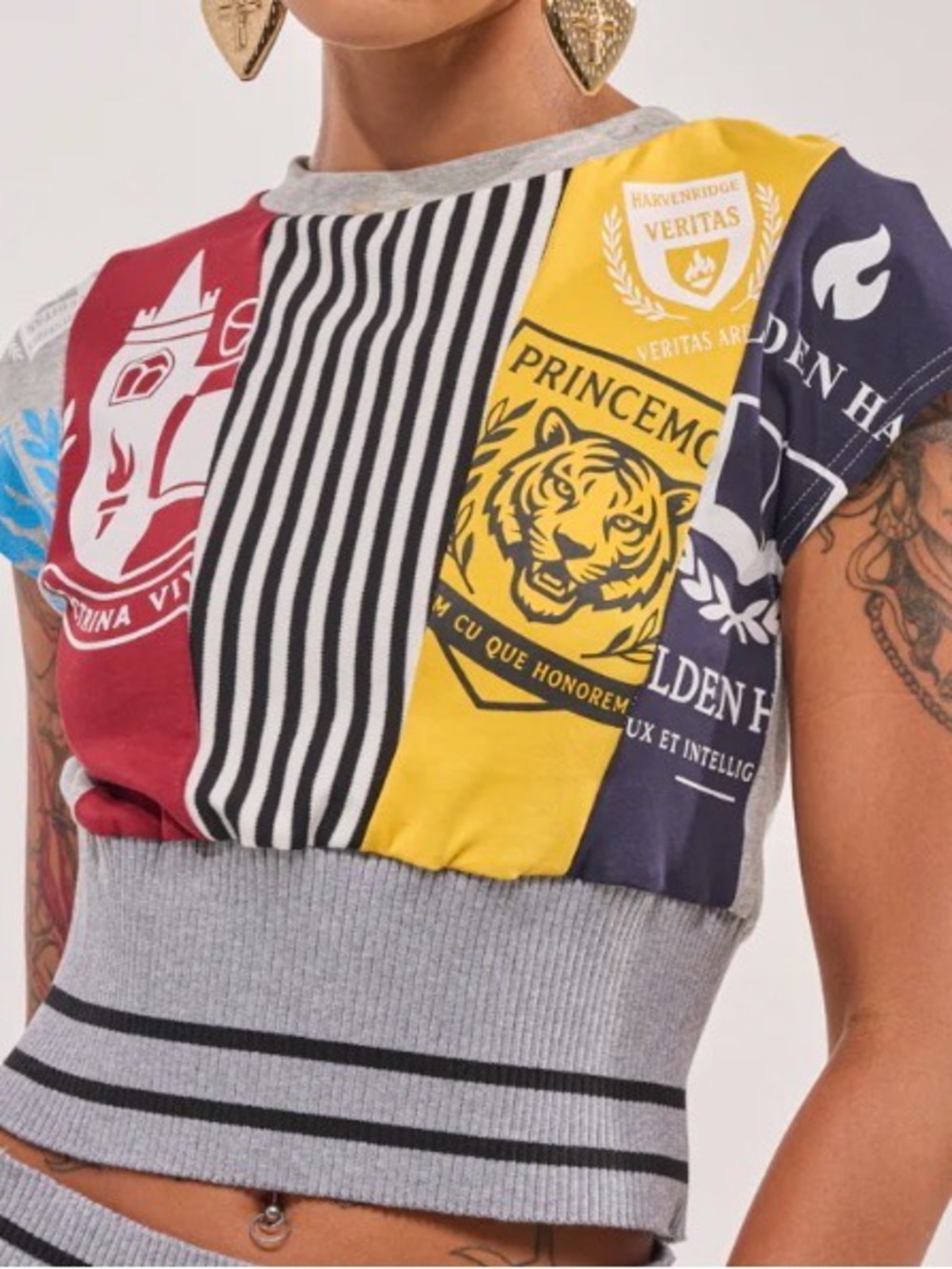 AKIRA Mixed Feelings Cropped T-Shirt Color Block Short Sleeve Shirt